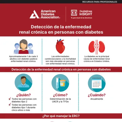 Infografía ADA sobre detección de enfermedad renal crónica en personas con diabetes.